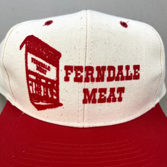 Vintage Butcher Hat Cap Snapback Cream Ferndale Meat Deli Restaurant Wildcats - Picture 3 of 7